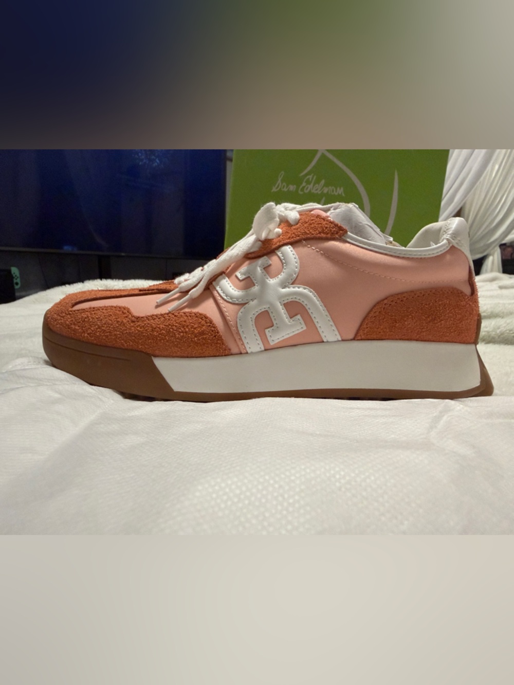 Sam Edelman Pink and Orange Suede-Accent Low Top Sneakers - Picture 2 of 5